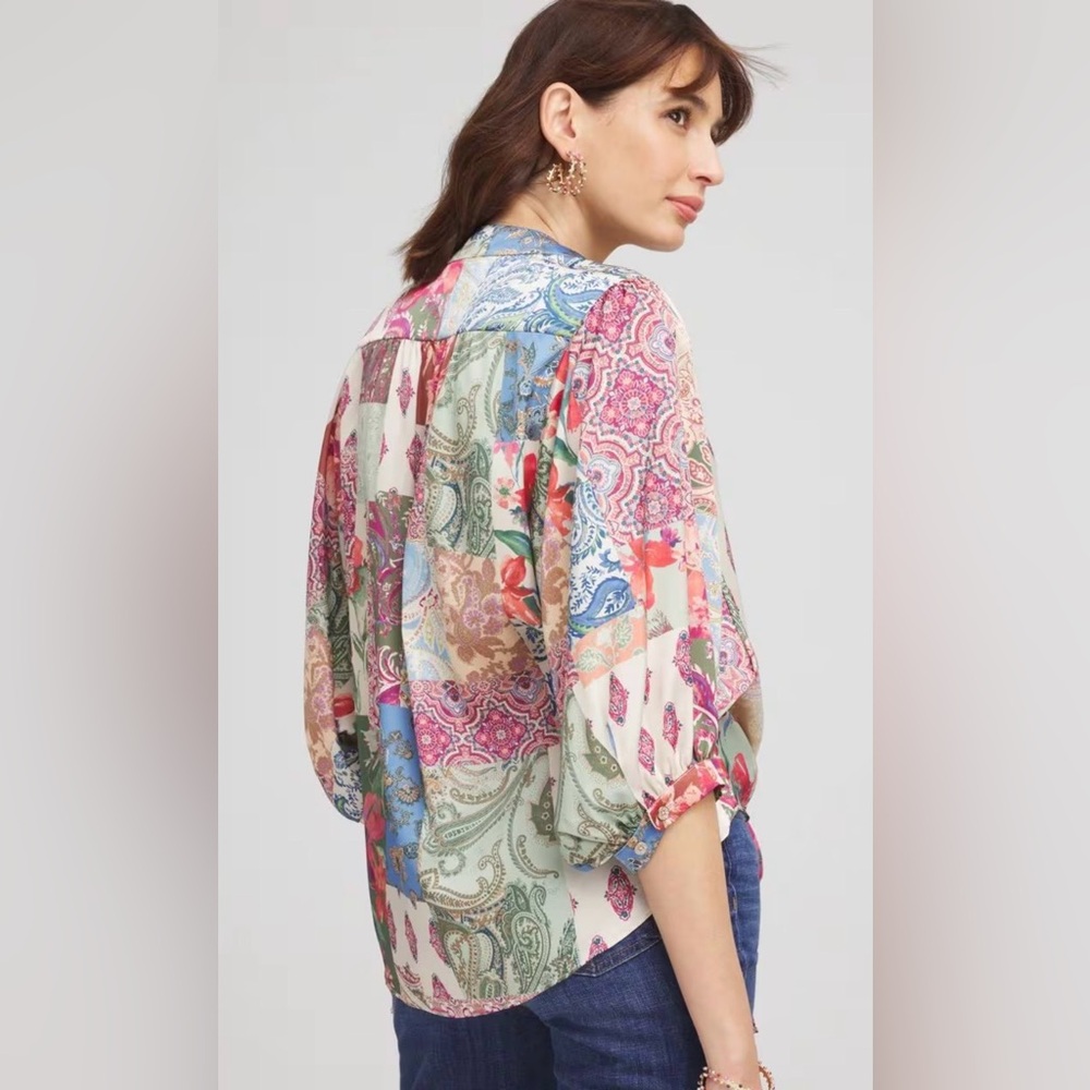 Chico’s Tie-Front Pretty Patchwork Boho Blouse Sp… - image 5